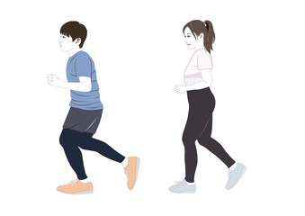 ダイエットジョギングをする若い男女イラスト