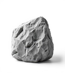 Obraz premium A single, rough-textured grey rock isolated on a pure white background, substance, stock, design