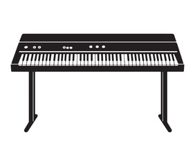 Silhouette piano keys isolated on white. Minimalist digital piano illustration with pedals.