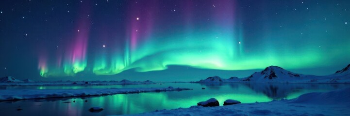 Shimmering aurora borealis in the polar sky, Celestial Phenomenon, Glow
