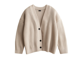 Beige Knitted Cardigan on White Background: Cozy Fashion for Cold Seasons