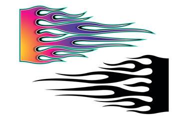 Burning tires and flame sports car decal vinyl sticker. Racing car speed fire flames vector art graphic. Side decoration for car, auto, truck, boat, suv, motorcycle.