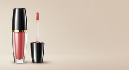 Obraz premium Elegant Lip Gloss Product Shot: High-End Cosmetic Packaging Design with Rosy Hues