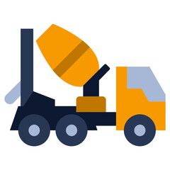 Concrete Mixer Truck Flat Design Icon - Heavy Machinery Flat Design Icon