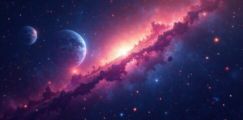 Cosmic Nebula Sky with Glowing Stars and Planets, galaxy, planets, astronomy