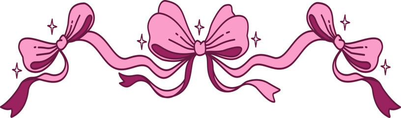 Hand drawn retro coquette bow doodle corner border   