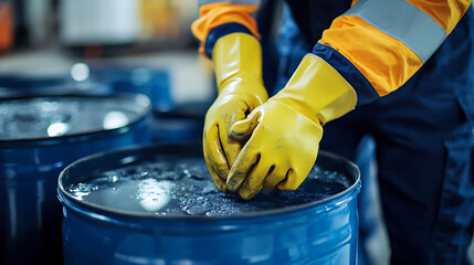 Logistics staff wearing safety gloves and handling hazardous materials 