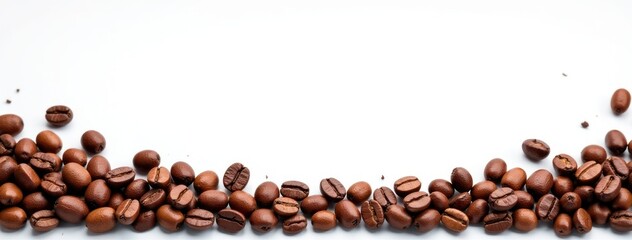 Coffee Beans Border on White - Copy Space Design. Ideal for coffee shop menus, food-related websites, beverage advertisements, coffee-themed cards, event invitations