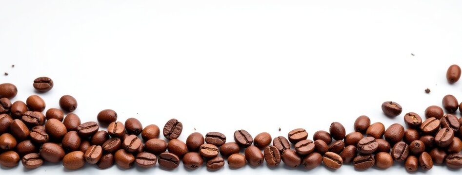 Coffee Beans Border on White - Copy Space Design. Ideal for coffee shop menus, food-related websites, beverage advertisements, coffee-themed cards, event invitations