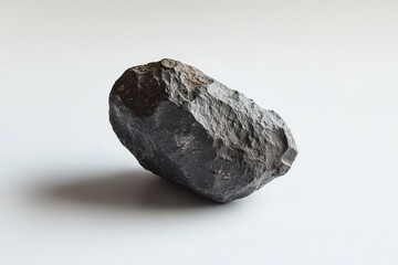 Fototapeta premium A rough dark grey rock displayed on a white surface
