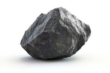 Obraz premium A large dark grey rock isolated against a plain white background