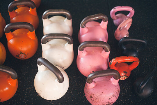 Colourful weights in an indoor gym