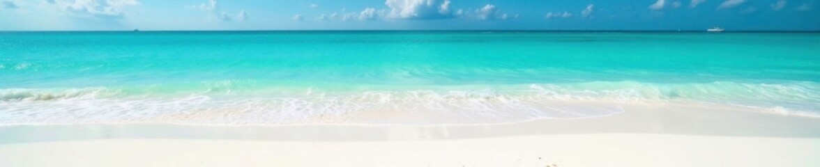 Turquoise waters lap against white sandy shore, tropical, , waves