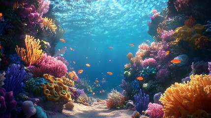 Naklejka premium Beautiful underwater scene with vibrant coral reefs and fish swimming