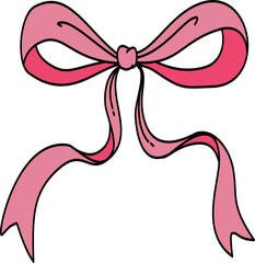 Hand drawn retro coquette ribbon bow doodle   