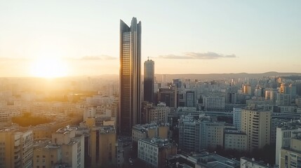 Obraz premium Modern Skyscraper Sunrise Cityscape