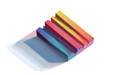 Fototapeta premium The image shows a three-dimensional rendering of several colorful blocks arranged in a slightly staggered formation, suggesting a staircase or ascending pattern. Each block exhibits a vibrant