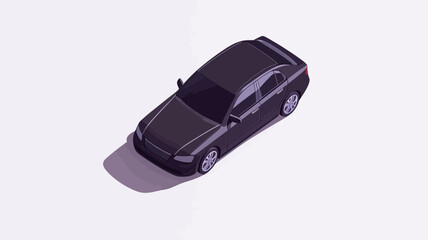 The image shows a stylized isometric illustration of a black four-door sedan. The car is depicted from a high-angle, bird's-eye view, showcasing its top and sides.  The rendering is simple and