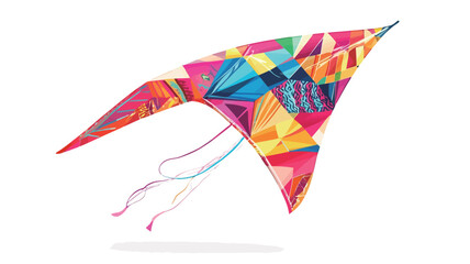 The image is a digital illustration of an abstract kite. The kite is depicted in a vibrant color palette featuring various shades of pink, blue, yellow, and orange.  The design is primarily
