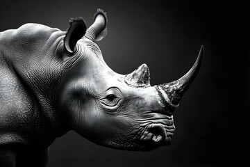 Fototapeta premium Highly alerted rhinoceros monochrome portrait