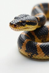 Fototapeta premium Grumpy snake in a white panel, isolated object, white panel