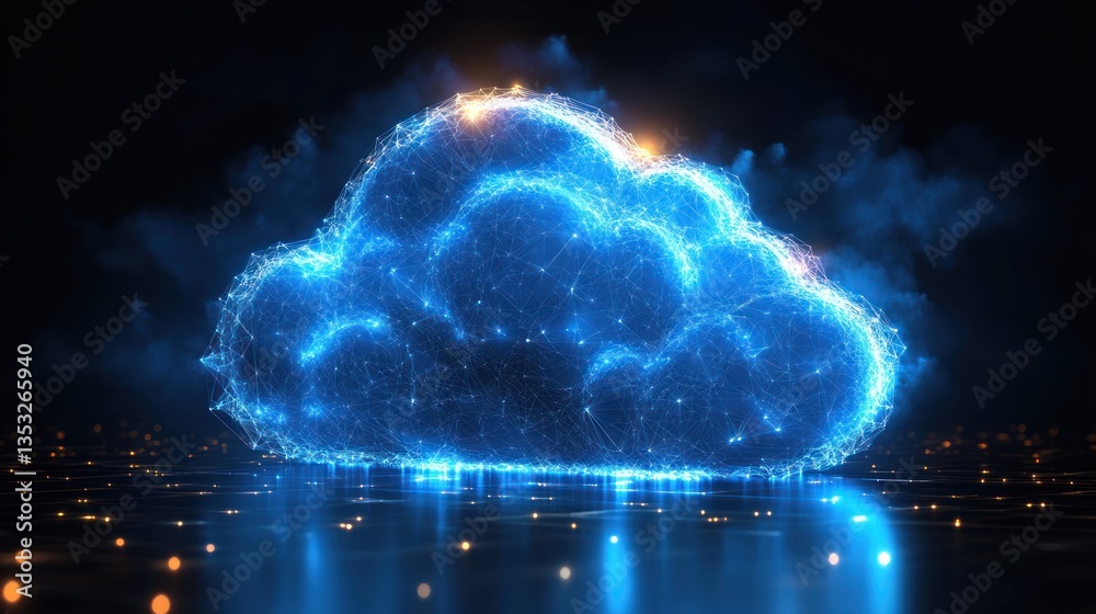 Poster glowing blue cloud digital network data concept.