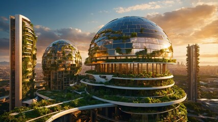 Obraz premium Utopian future city concept with organic architecture and sustainable design