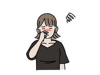 鼻詰まりで困る若い女性のイラスト