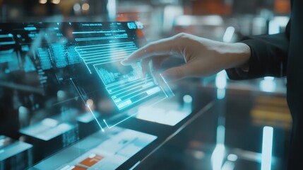 Futuristic Interface Interaction, Navigating Data on Transparent Display