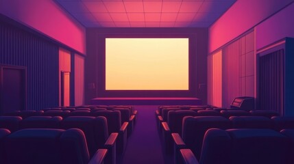Fototapeta premium A cinema hall with luxurious reclining seats and a blank movie screen.