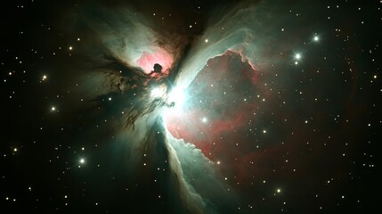 Obraz premium Cosmic Spectacle: Luminous Gas Cloud Giving Birth to Stars in Interstellar Void