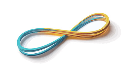 Naklejka premium A 3D rendering of an infinity symbol. The symbol is composed of two intertwined, curved lines. The lines are a gradient of blue and yellow/gold colors. The symbol is presented against a clean white