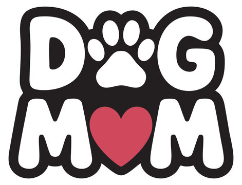 Dog Mom Heart Paw Red T-Shirt Logo Design Silhouette Clipart