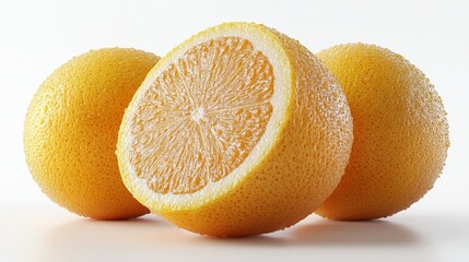 Whole yellow lemon with textured skin, isolated on white background