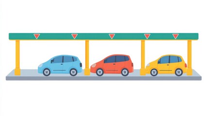 Colorful Cars at a Toll Plaza