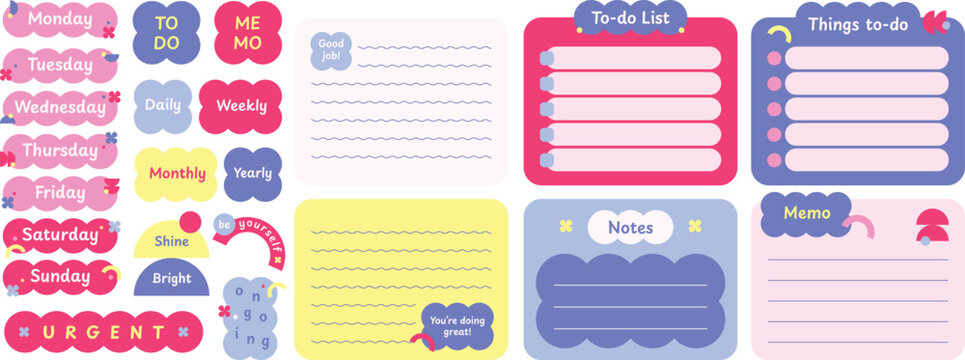 Cute decorative design for planner journaling stationery elements, notepad memopad bullet journal design