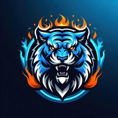 Fototapeta premium Fiery Blue Tiger Head Logo. (6)