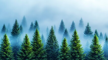 Misty Pine Forest  Serene Nature  Evergreen Trees  Foggy Landscape  High Resolution Image