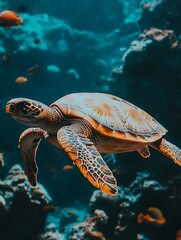 Obraz premium A beautiful sea turtle gracefully swimming in the ocean waters
