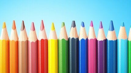A dynamic array of color pencils arranged in a smooth gradient from light to dark.