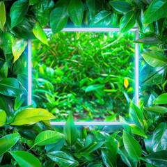 Obraz premium Decorative Frame Surrounded by Lush Green Leaves in Nature Setting