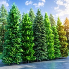 Obraz premium Lush Green Trees in a Row with Vibrant Foliage Under Bright Sky