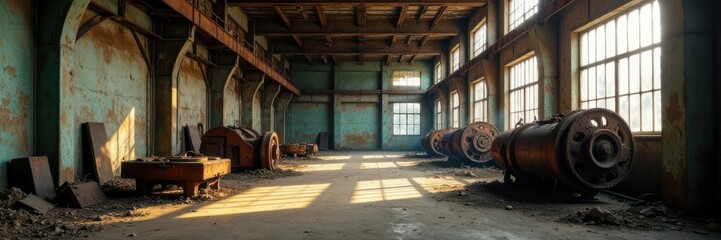 Abandoned industrial area with rusty machinery and peeling walls, industrial, pollution