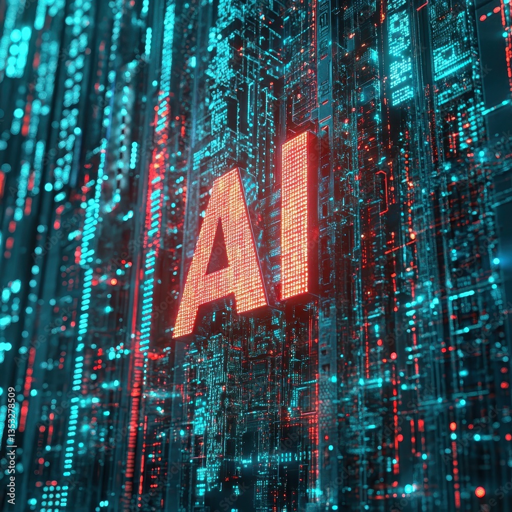 Poster a computer screen with the word ai on it
