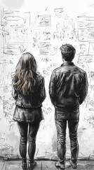 Young Couple Collaboration Brainstorming Illustration