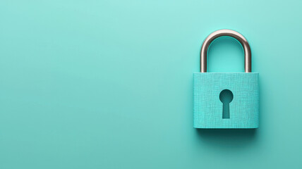 vibrant turquoise padlock stands out against matching background, symbolizing security and protection. Its sleek design and keyhole evoke sense of safety and trust