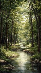 Naklejka premium Sunlit Forest Creek Path