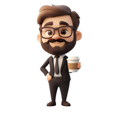 Cartoon Businessman Holding Coffee Cup
