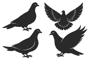 set of Dove silhouette vector illustration