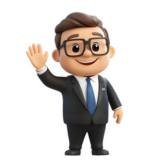 Cartoon Businessman In Formal Suit Waving Hand